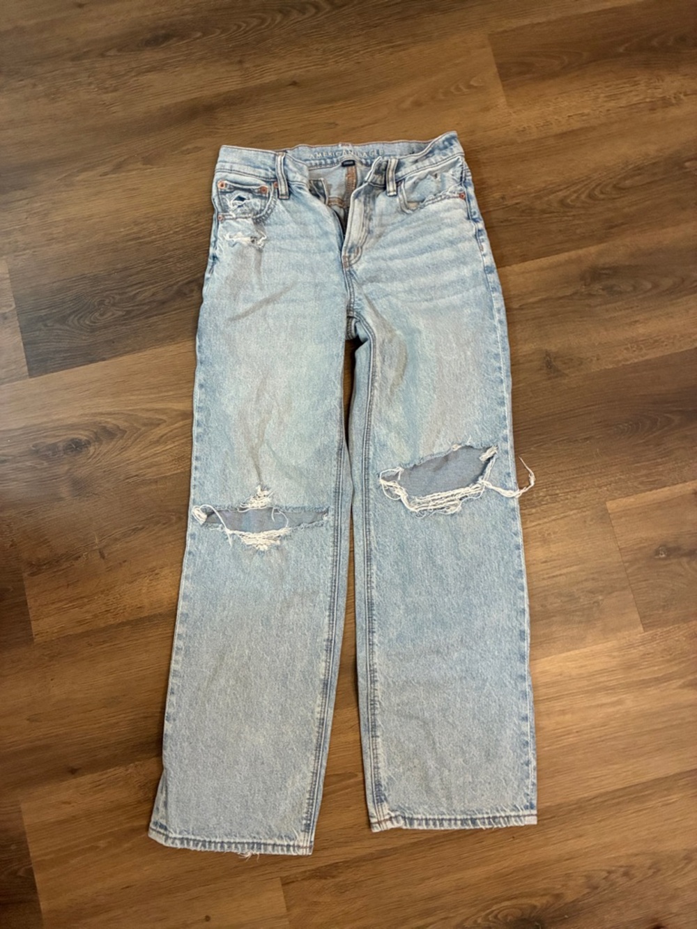American Eagle Outfitters Light Blue Distressed Straight-Leg Jeans